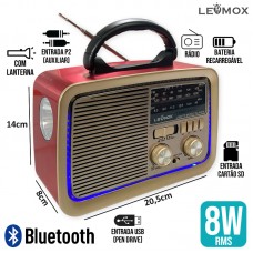 Caixa de Som Bluetooth Retrô LES-3188 Lehmox - Vermelha
